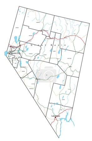 Ilustración de Nevada road and highway map. Ilustración vectorial. - Imagen libre de derechos