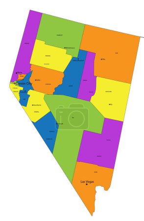 Ilustración de Colorido mapa político de Nevada con capas claramente etiquetadas y separadas. Ilustración vectorial. - Imagen libre de derechos