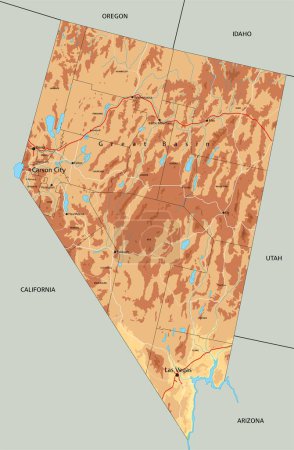 Illustration for High detailed Nevada physical map with labeling. - Royalty Free Image