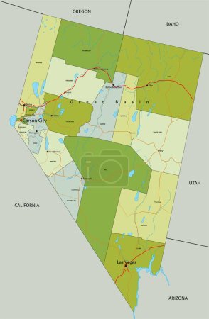 Ilustración de Mapa político editable altamente detallado con capas separadas. Nevada. - Imagen libre de derechos