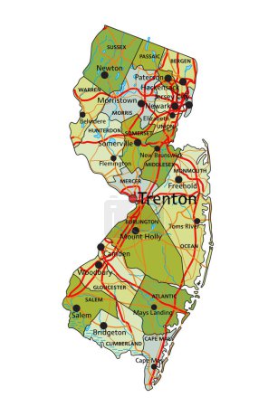 Ilustración de Mapa político editable altamente detallado con capas separadas. Nueva Jersey. - Imagen libre de derechos