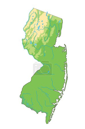 Ilustración de Mapa físico detallado de Nueva Jersey. - Imagen libre de derechos