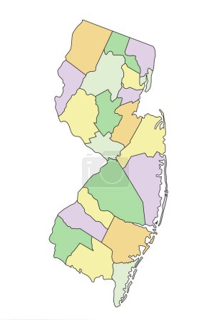 Ilustración de Nueva Jersey - Mapa político editable altamente detallado. - Imagen libre de derechos