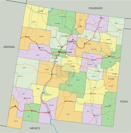 Ilustración de Nuevo México - Mapa político editable altamente detallado con etiquetado. - Imagen libre de derechos