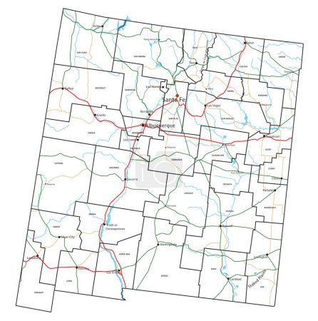 Ilustración de Mapa de carreteras y autopistas de Nuevo México. Ilustración vectorial. - Imagen libre de derechos
