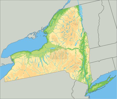 Ilustración de Mapa físico detallado de Nueva York. - Imagen libre de derechos