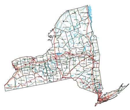 Ilustración de Hoja de ruta detallada de Nueva York con etiquetado. - Imagen libre de derechos
