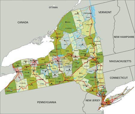 Ilustración de Mapa político editable altamente detallado con capas separadas. Nueva York. - Imagen libre de derechos