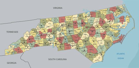 Illustration for North Carolina - Highly detailed editable political map with labeling. - Royalty Free Image