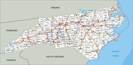 Illustration for High detailed North Carolina road map with labeling. - Royalty Free Image