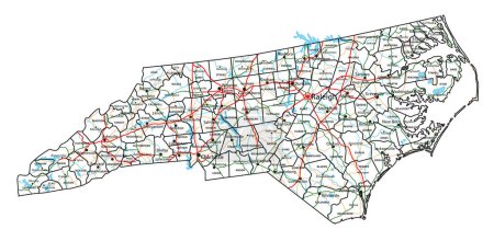 Illustration for North Carolina road and highway map. Vector illustration. - Royalty Free Image