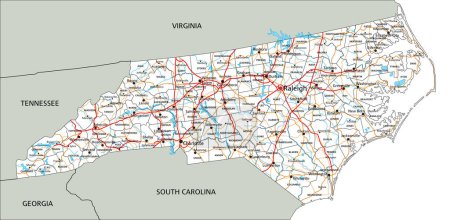 Illustration for High detailed North Carolina road map with labeling. - Royalty Free Image