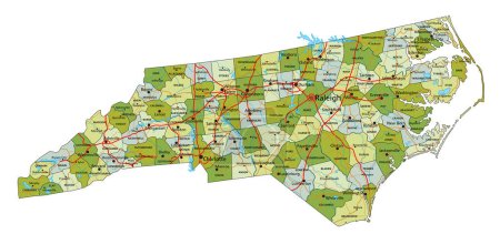Illustration for Highly detailed editable political map with separated layers. North Carolina. - Royalty Free Image