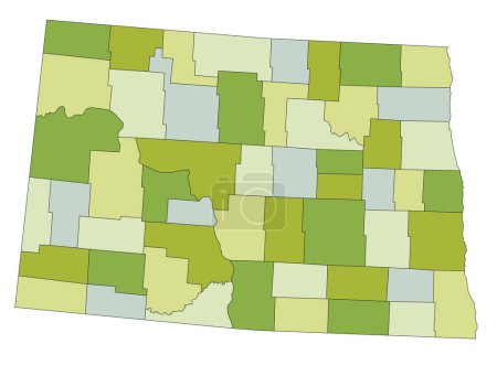 Ilustración de Mapa político editable altamente detallado con capas separadas. Dakota del Norte. - Imagen libre de derechos