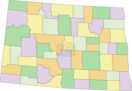 Ilustración de Dakota del Norte - Mapa político editable altamente detallado. - Imagen libre de derechos