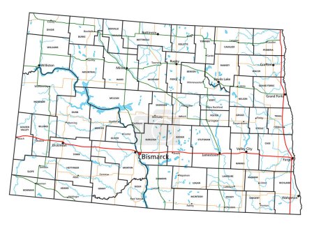 Illustration for North Dakota road and highway map. Vector illustration. - Royalty Free Image