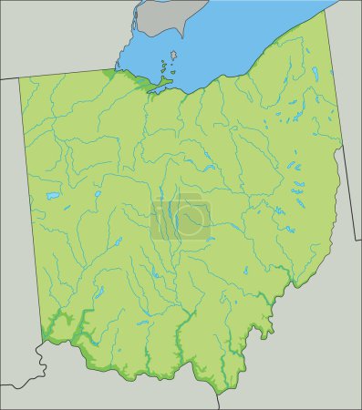 Hoch detaillierte physische Karte von Ohio.
