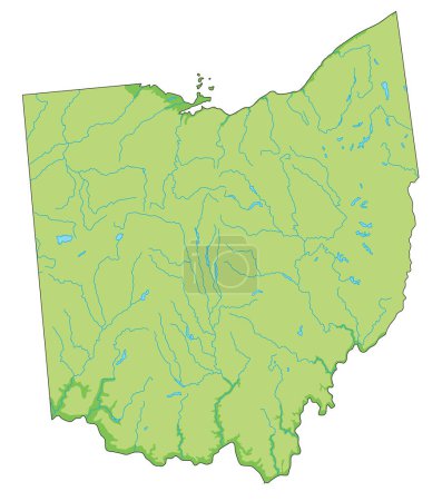 Ilustración de Mapa físico detallado de Ohio. - Imagen libre de derechos