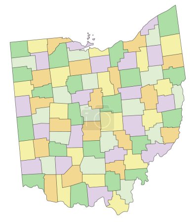 Téléchargez les illustrations : Ohio - Carte politique modifiable très détaillée. - en licence libre de droit