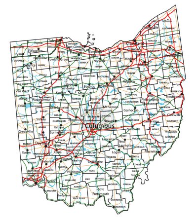 Ilustración de Mapa de carreteras y carreteras de Ohio. Ilustración vectorial. - Imagen libre de derechos
