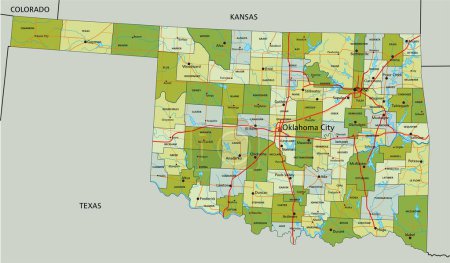 Ilustración de Mapa político editable altamente detallado con capas separadas. Oklahoma. - Imagen libre de derechos