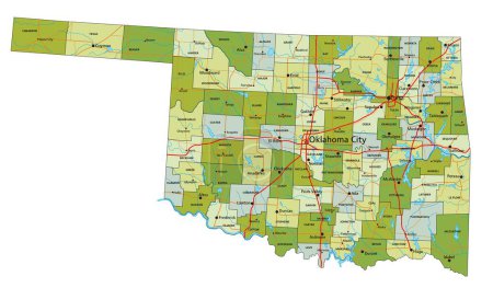 Téléchargez les illustrations : Carte politique modifiable très détaillée avec des couches séparées. Oklahoma. - en licence libre de droit