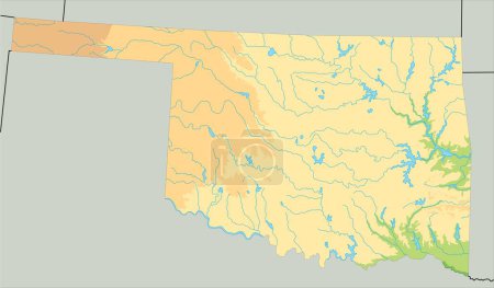 Ilustración de Mapa físico de Oklahoma detallado. - Imagen libre de derechos