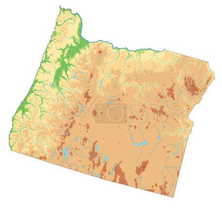 Ilustración de Mapa físico de Oregon altamente detallado. - Imagen libre de derechos