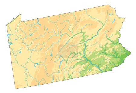 Ilustración de Mapa físico de Pensilvania. - Imagen libre de derechos
