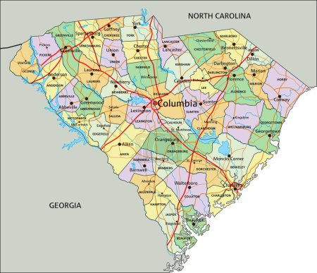 Illustration for South Carolina - Highly detailed editable political map with labeling. - Royalty Free Image