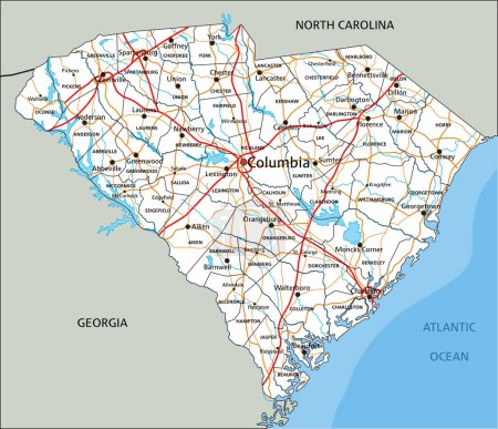 Illustration for High detailed South Carolina road map with labeling. - Royalty Free Image