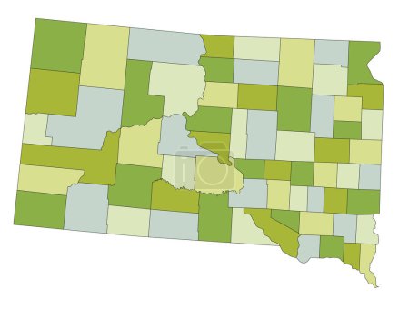 Ilustración de Mapa político editable altamente detallado con capas separadas. Dakota del Sur. - Imagen libre de derechos