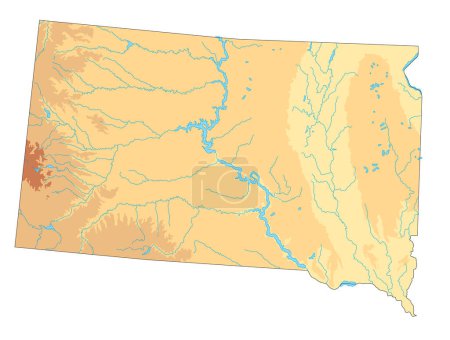Téléchargez les illustrations : Carte physique détaillée du Dakota du Sud. - en licence libre de droit
