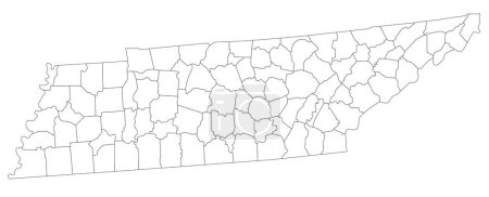 Téléchargez les illustrations : Carte aveugle du Tennessee très détaillée. - en licence libre de droit