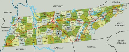 Ilustración de Mapa político editable altamente detallado con capas separadas. Tennessee. - Imagen libre de derechos