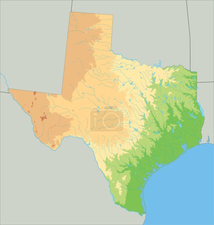 Ilustración de Mapa físico detallado de Texas. - Imagen libre de derechos