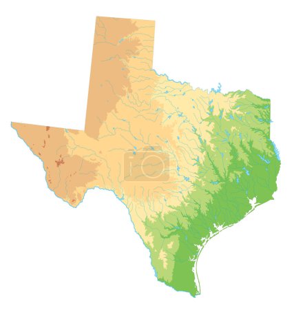 Ilustración de Mapa físico detallado de Texas. - Imagen libre de derechos