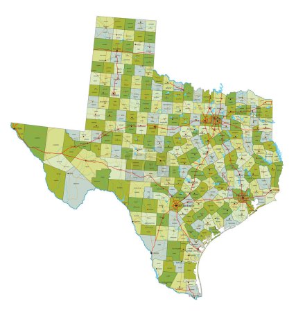 Ilustración de Mapa político editable altamente detallado con capas separadas. Texas. - Imagen libre de derechos