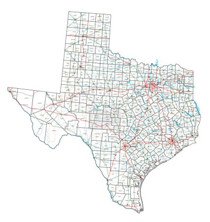 Téléchargez les illustrations : Carte routière et routière du Texas. Illustration vectorielle. - en licence libre de droit