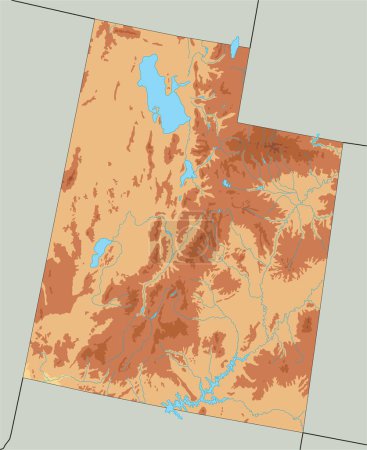 Ilustración de Mapa físico detallado de Utah. - Imagen libre de derechos