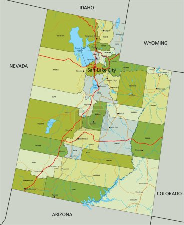 Ilustración de Mapa político editable altamente detallado con capas separadas. Utah. - Imagen libre de derechos