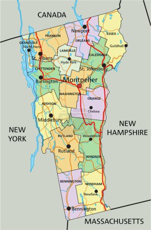Ilustración de Vermont - Mapa político editable altamente detallado con etiquetado. - Imagen libre de derechos