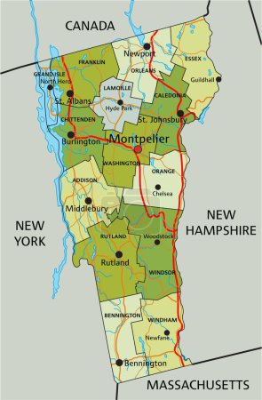 Ilustración de Mapa político editable altamente detallado con capas separadas. Vermont - Imagen libre de derechos