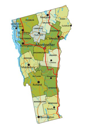 Ilustración de Mapa político editable altamente detallado con capas separadas. Vermont - Imagen libre de derechos