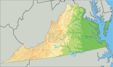 Ilustración de Mapa físico de Virginia alto detallado. - Imagen libre de derechos