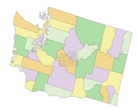 Ilustración de Washington - Mapa político altamente detallado y editable. - Imagen libre de derechos