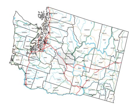 Ilustración de Mapa de carreteras y carreteras de Washington. Ilustración vectorial. - Imagen libre de derechos