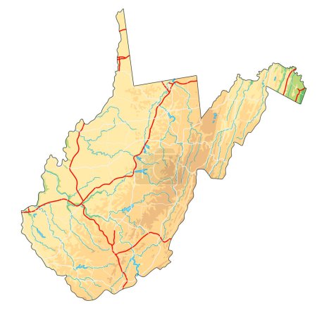 Illustration for High detailed West Virginia physical map. - Royalty Free Image
