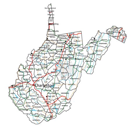 Illustration for West Virginia road and highway map. Vector illustration. - Royalty Free Image