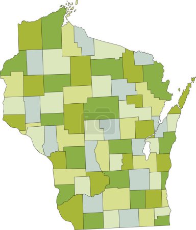 Ilustración de Mapa político editable altamente detallado con capas separadas. Wisconsin. - Imagen libre de derechos